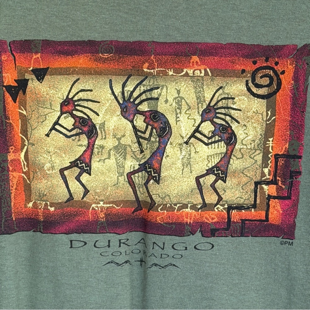 Vintage Prairie Mountain Durango Colorado Kokopelli T Shirt Tee USA 90s Nature M